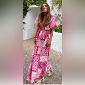 ZARA MAXI DRESS CUT OUT PATCHWORK PINK FUCHSIA LONG COTTON, 3709/917,size large
